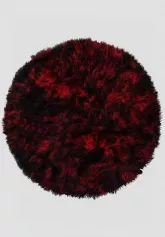 Ковер из овчины тибетской, красный с черным верхом с подкладкой круг