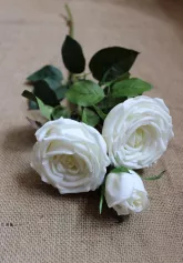 Цветок иск. Роза пионовидная (3 бутона) (белый) 73см